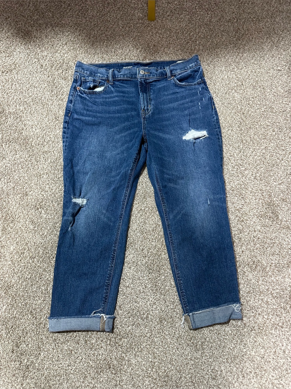 Old Navy Blue Distressed Boyfriend Jeans with Cuffs